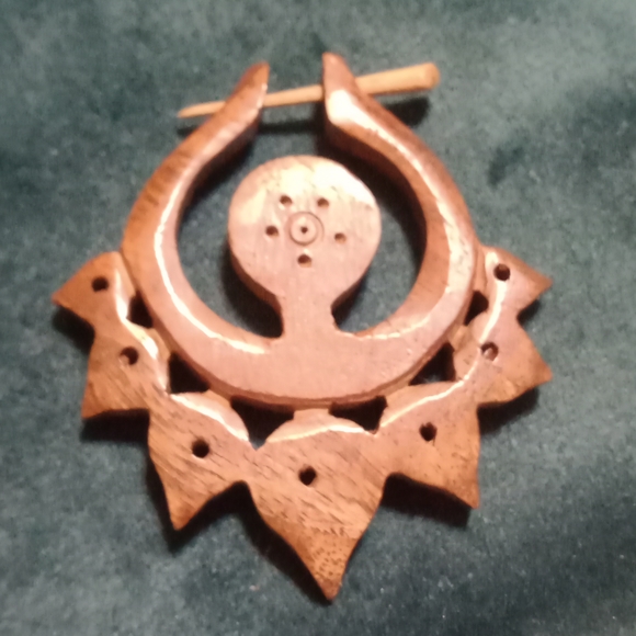 Ethnic Spiritual Tatto Wooden Stick Earrings. Red blood Earrings - Picture 2 of 5